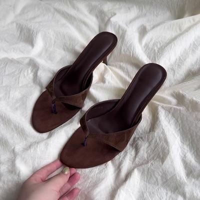 Retro High-heeled Toe Cool Slippers Flip-flops Women's Outer Wear with Skirt Simple Temperament Stiletto Sandals