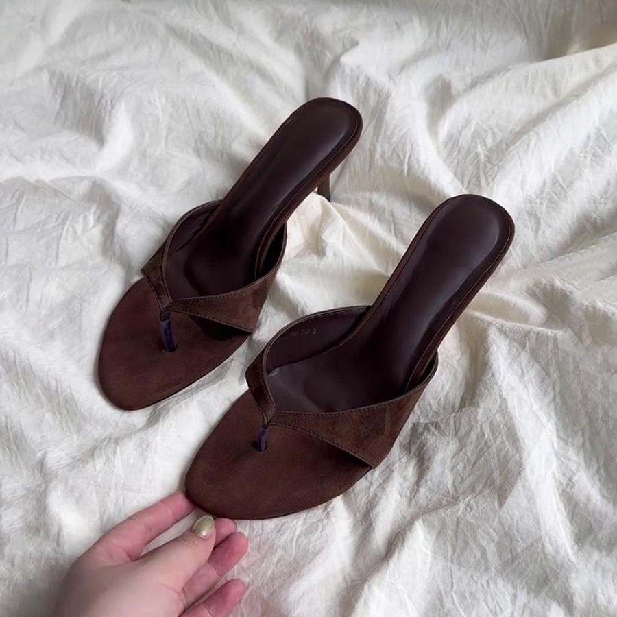 Retro high-heeled toe cool slippers flip-flops women's outer wear with skirt simple temperament stiletto sandals