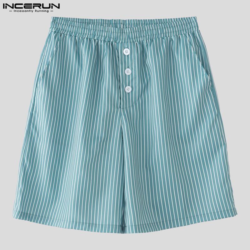 INCERUN Two Piece Sets Men Short Sleeve Striped Hooded Shirts Shorts Outfits