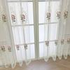 1pc Peony Embroidered Curtain Rod Pocket Curtain For Living Room, Bedroom French Pastoral Flower White Sheer Voile Drapes Home Decor