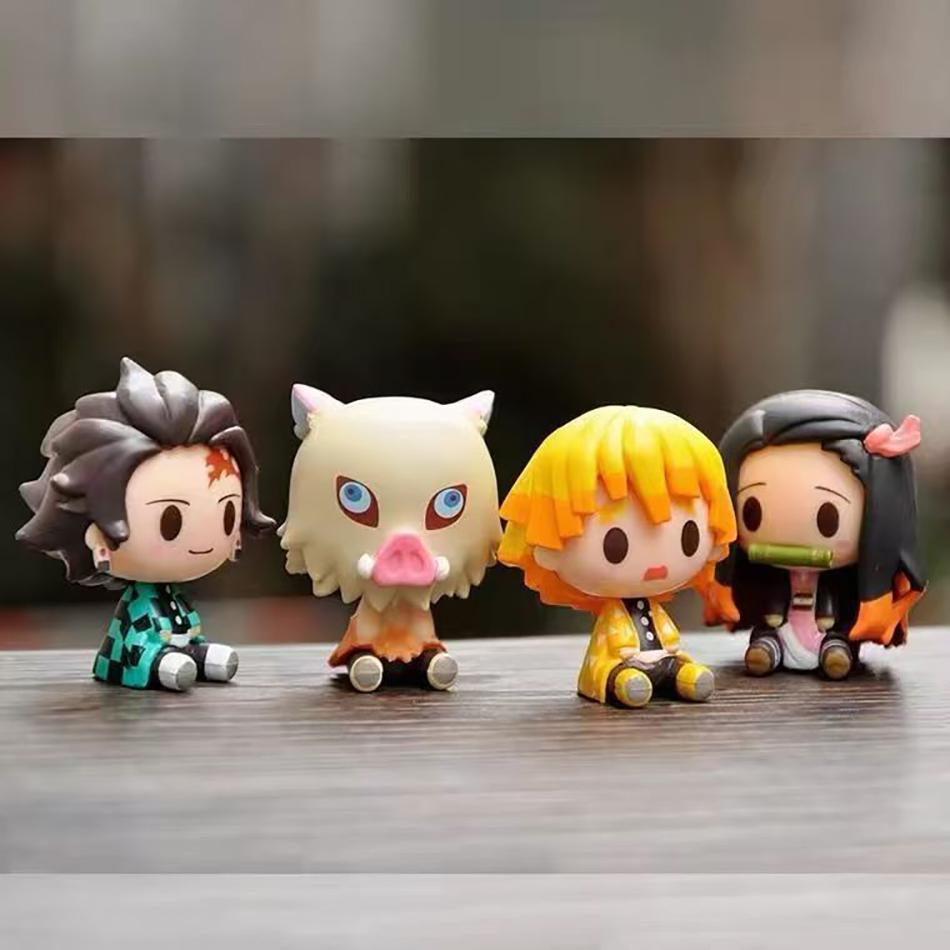 Demon Slayer Kimetsu No Yaiba Q Version Sitting Figures Tanjiro Nezuko Zenitsu Inosuke Model Desk Decor Birthday Gifts For Fans