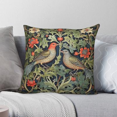 William Morris Bird Pillowcase Polyester Linen Velvet Pattern Zip Decor Bed Cushion Cover 18"