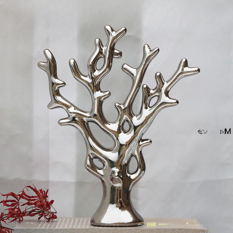 

Креативные простые украшения для винного шкафа, украшение для гостиной, керамические золотые и серебряные керамические украшения в виде дерева, ручная работа, свадебный подарок Silver Fortune Tree