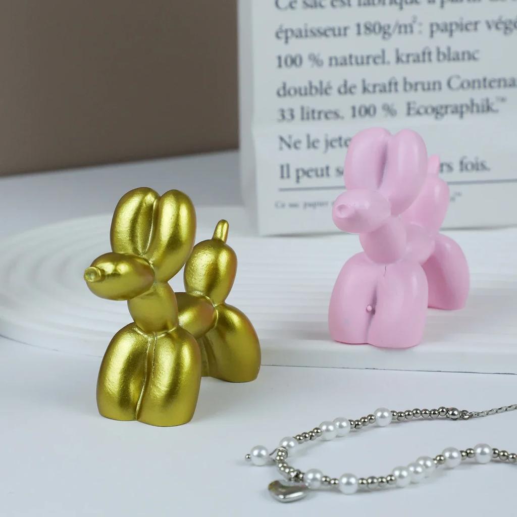 1PC Animals Figurine Resin Cute Shiny Balloon Dog Shape Statue Art Sculpture Figurine Craftwork Home Decor with Antiskid Mat