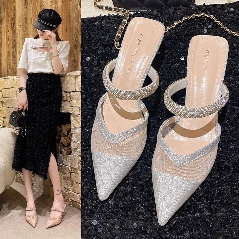 Fashion 2024 High Heeled Sandals  Thin Princess Pointed, Sexy and Sparkling Rhinestone Single Shoe for Women New Summer Sandals