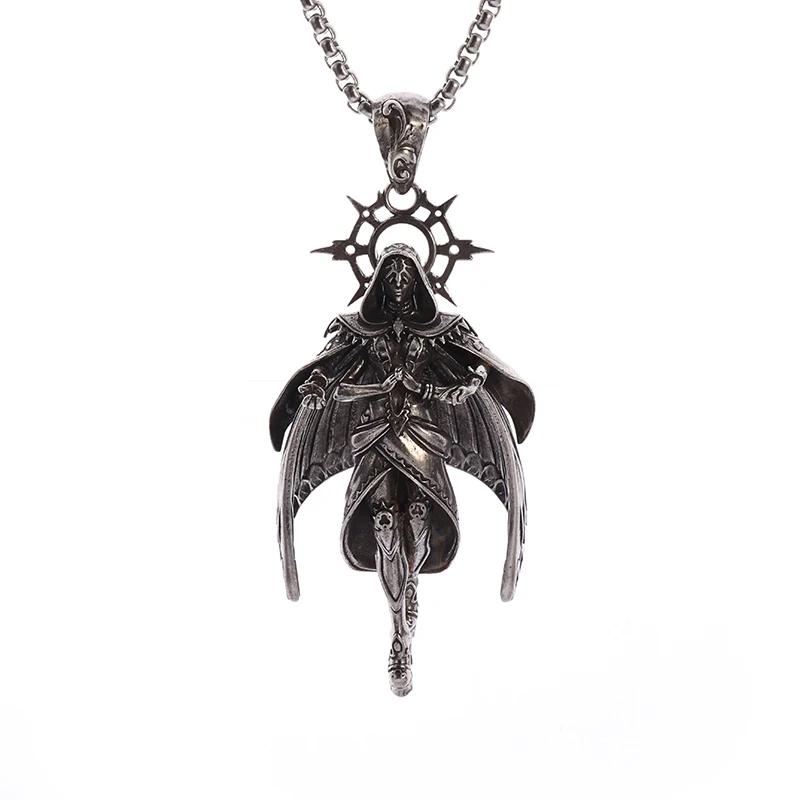 Vintage Gothic Hell Reaper Scythe Pendant Mystical Demon Necklace for Men Personality Punk Halloween Trend Jewelry
