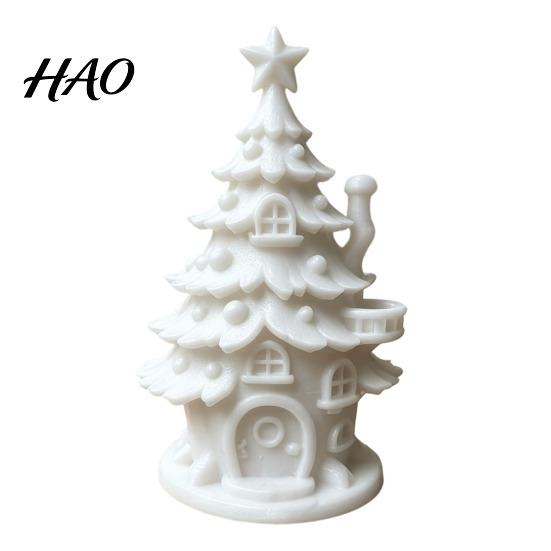 DIY Coloring Christmas Ornaments 3D Printed Tree House Kit, White Primer Miniature Model Window Display for Painting, Holiday Decor Craft Kids, Micro
