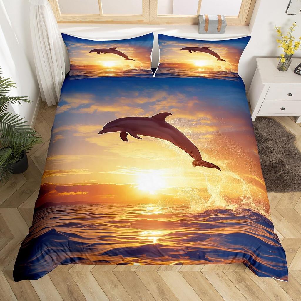Comforter Ocean Dolphin Sealife Creature Comforter For Kids Boys Girls Teens Room Decor3D Coastal Animal Bedding Set