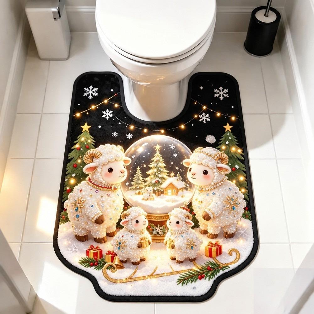 Absorbent Bathroom U-shaped Mat Christmas Theme Bath Mat Fun Toilet Floor Rug Household