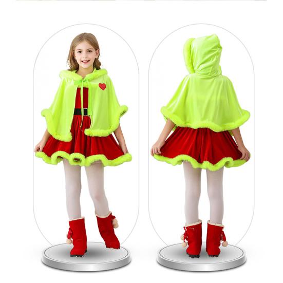 Dívčí vánoční plášťové šaty s kožešinovou lemovkou Červený sváteční vystupovací kostým pro batolata 1-6 let Párty šaty Tematický outfit