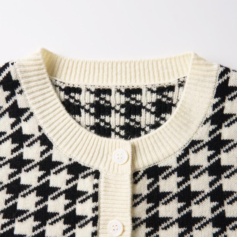 Northern Deer Women's Houndstooth Knit Wool Cardigan - 100% Wool, Warm Winter Wear, Style 251460