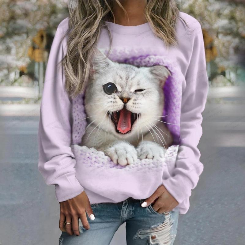 Lovely Cat 3d Print Women Fashion O-neck Long Sleeved Women Sweats Animal Coat Girl Clothes Anime Cat Long Sleeved Kawaii Oversized