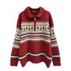 Women's Christmas Red Rat Design Jacquard Half-Zip Sweater - Autumn/Winter Lazy Soft Style