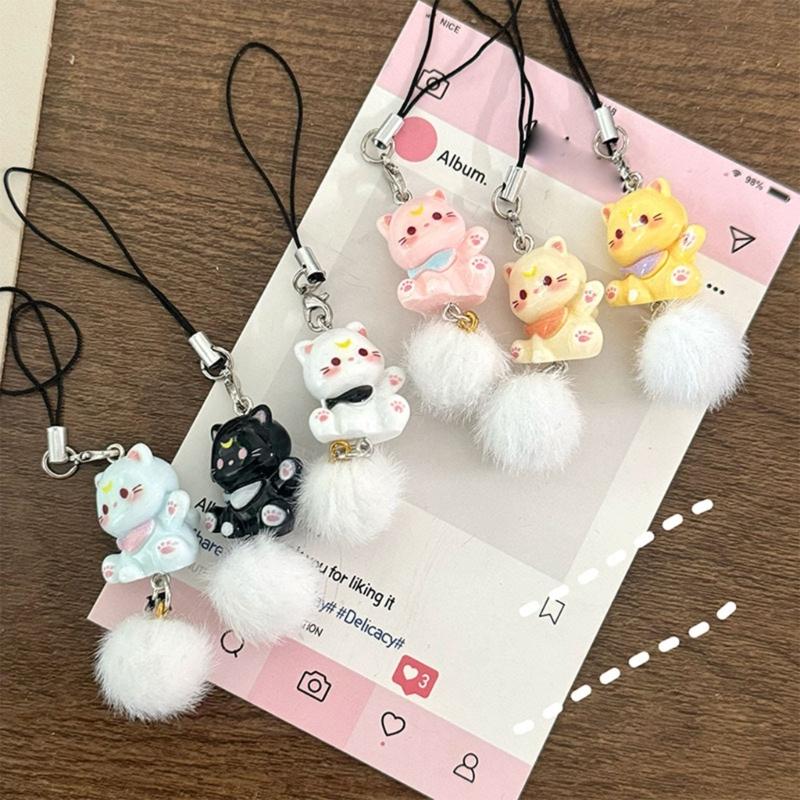 Adorable Sturdy Resin Cats Phone Charm Keychain Pendant for Girls Adds Lovely to Your Bag or Backpack Decoration