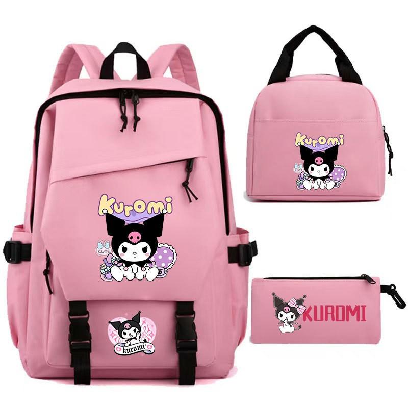 Kuromi Kids School Backpack Set 3pcs Cartoon Oxford Fabric Lightweight Ergonomic Shoulder Bag Grades 3-9