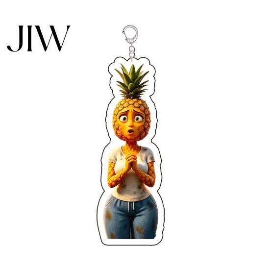 Acrylic Cherry Keychain Cartoon Fruit Man Keychain, Strawberry Pineapple Banana Eggplant Clear Key Ring, Handbags Backpacks Decorative Car Chain Pineapple