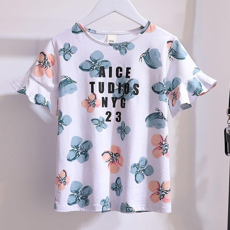 Dívčí Set Letní Set pro Malou Holčičku Dvoudílný Set Potištěné Tričko Dětské Kovbojské Šortky Top Kalhoty