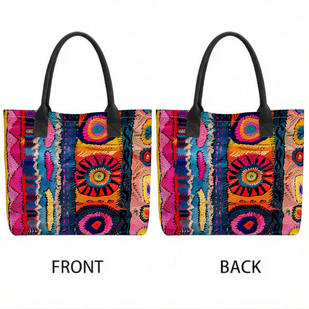  Bohemian Colorful Embroidery Tote Bag Casual Large Capacity Shoulder Handbag for Women Daily Use