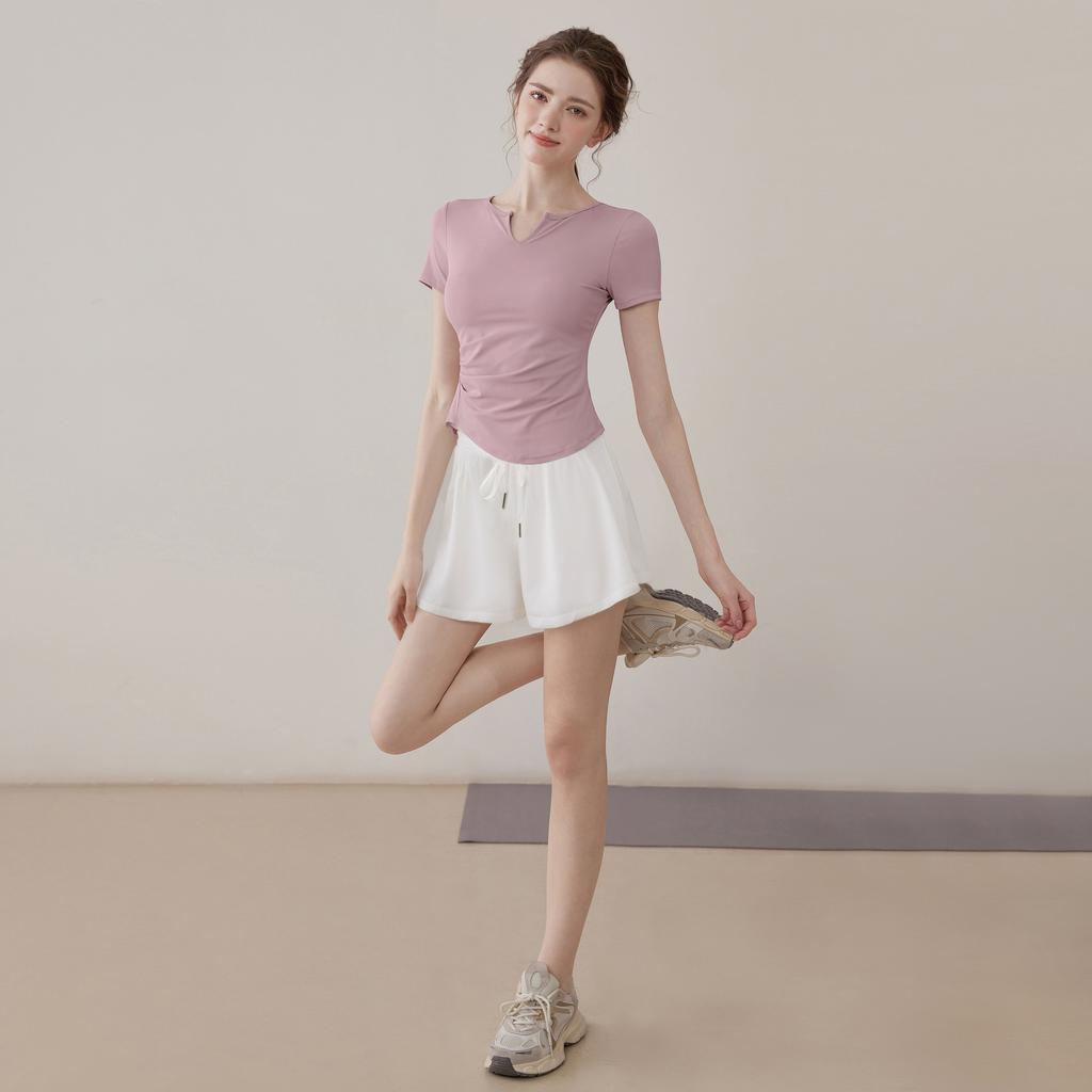 Yoga clothes women's 1011 new summer short-sleeved running thin sports top Pilates training fitness clothes set