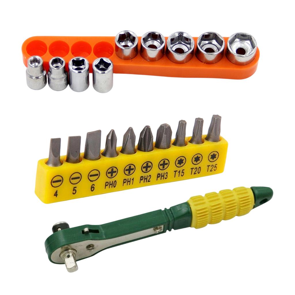 1 Set Quick Ratchet Wrench Socket 5-13mm 1/4inch Driver Screwdriver Bits T10/T20/T25 Ratchet Dual-use Wrench
