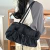 Women Pleated Shoulder Bag Multipurpose Drawstring Armpit Bag Casual Large Capacity Lightweight Slouchy Travel Bag