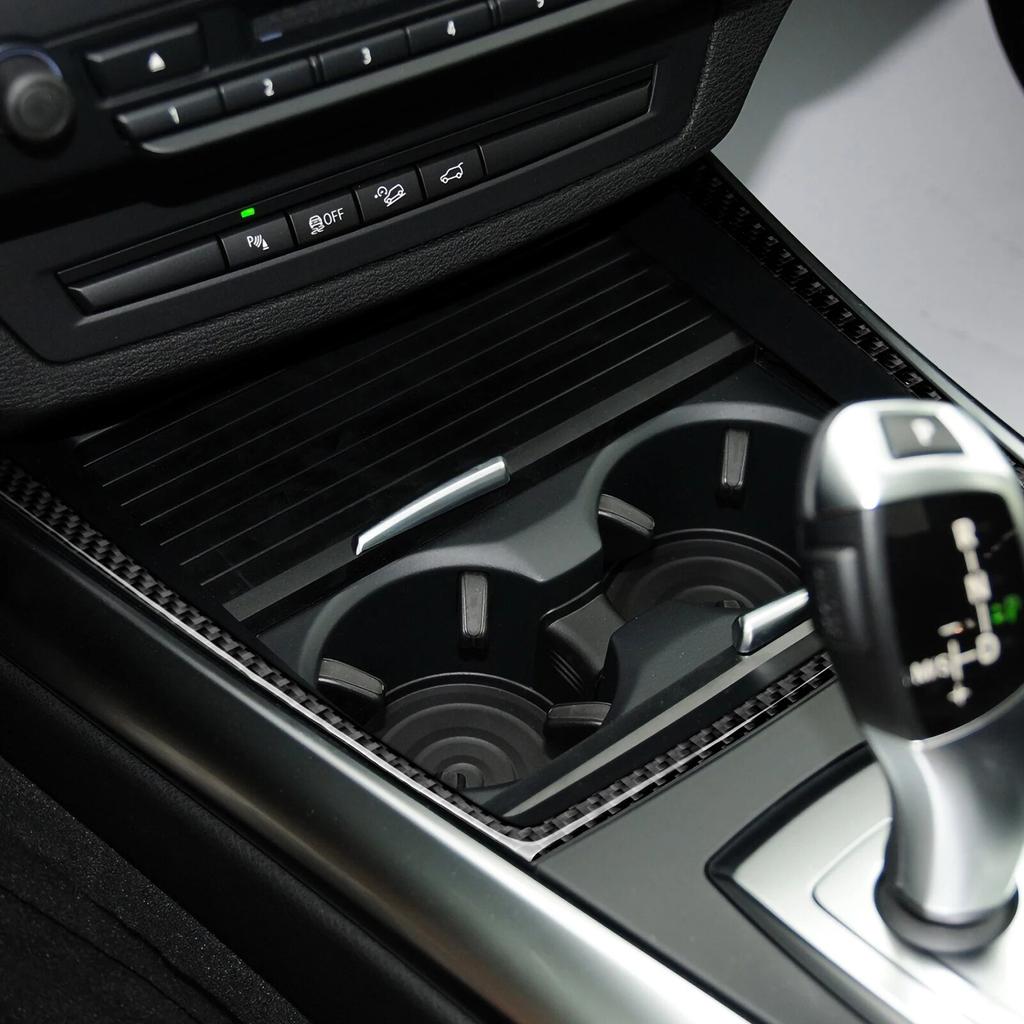 Car Cup Holder Cover Trim Carbon Fiber Sticker Storage Box Decal Fits for BMW X5 E70 2007-2013 Accessories -- X6 E71 NOT FIT