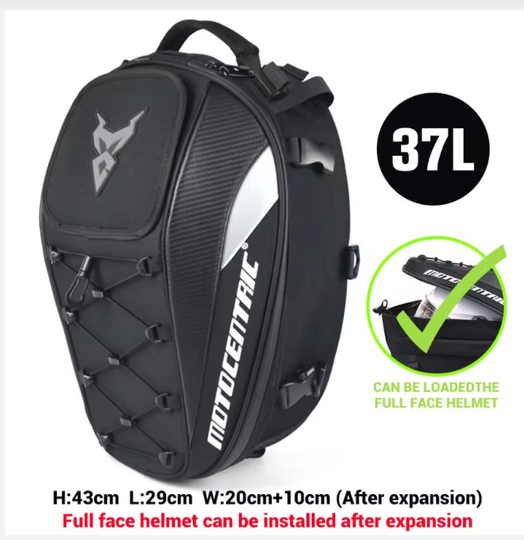 MOTOCENTRIC Motorcycle Back Seat Bags Waterproof Tail Bag Rear Seat Bag Multifunctional Motorbike Helmet Bag Moto Rider Backpack