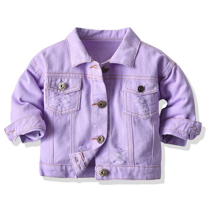 Autumn Unisex Short Denim Jacket Korean Style  Baby Vintage Turn-down Collar Ripped Denim Long Sleeve Top Trendy Style
