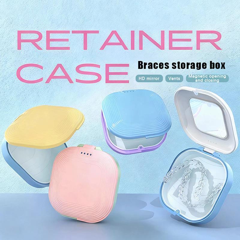 Dental Retainer Box With Mirror Magnetic Aligner Mouth Guard Container Travel Case For Teeth Braces False Denture Storage