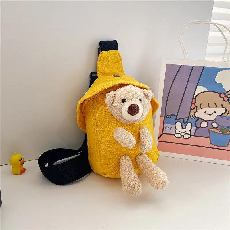 Cute Bear Sling Backpack Small Backpack for Boy Girl Kawaii Lightweight Canvas Travel Bag with Adjustable Shoulder Strap Zipper