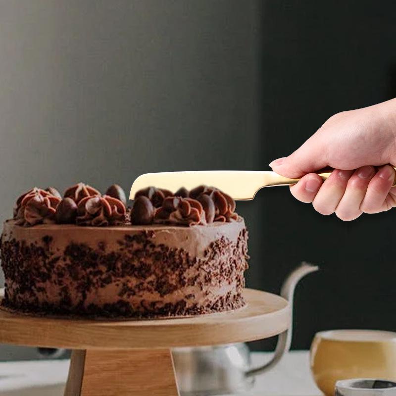 Stainless Steel Cake and Bread Knife with Long Handle Spatula and Fruit Fork for Weddings and Banquets