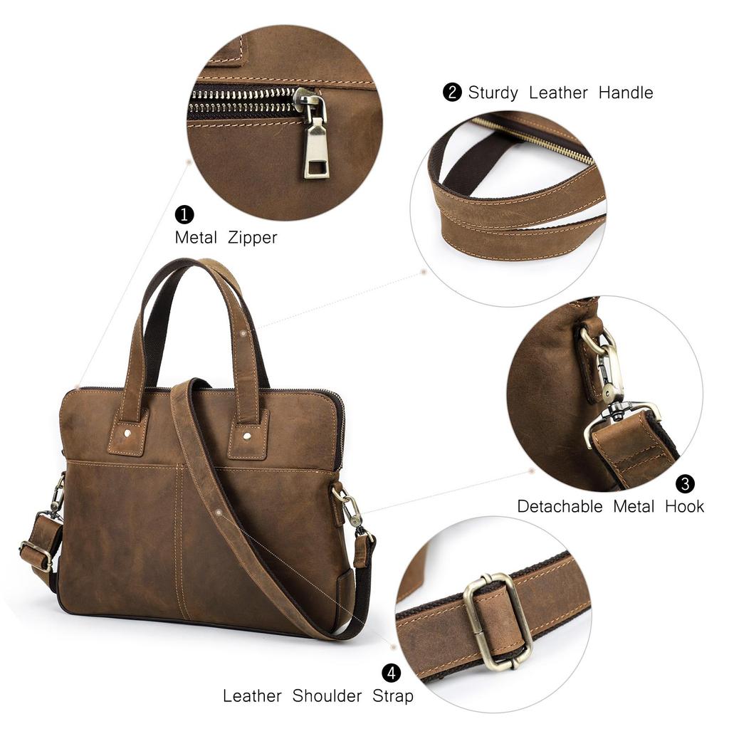 CONTACT'S Genuine Leather Laptop Bags for Men Business Messenger Shoulder Bags for 13.3/15.4/16 Inch Laptop Male Computer Tote Bags