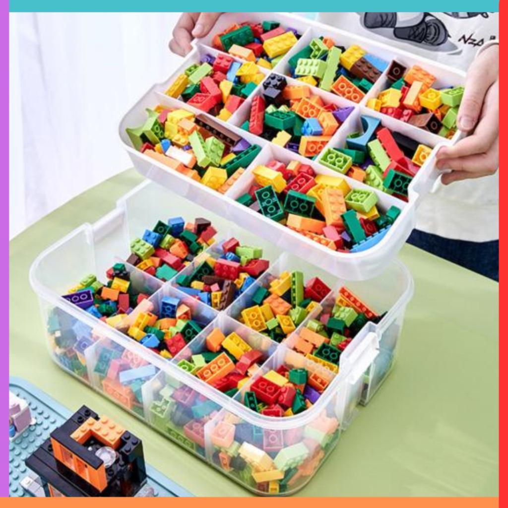 3-layer container for blocks, organizer with compartments, 3-story box