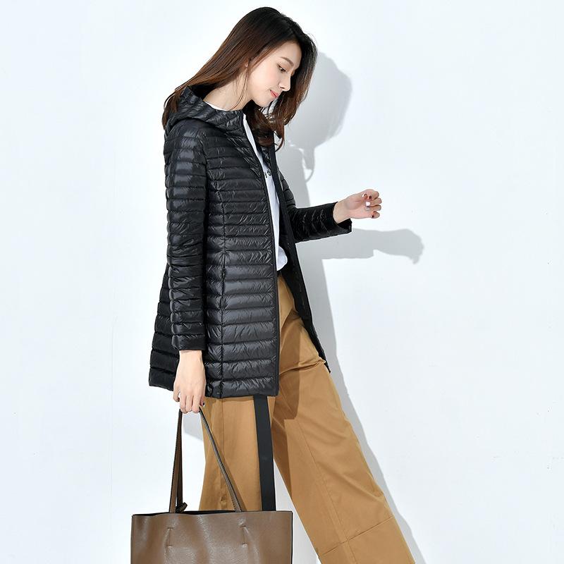 New light down jacket women's medium and long hooded large size slim fit thin light winter coat