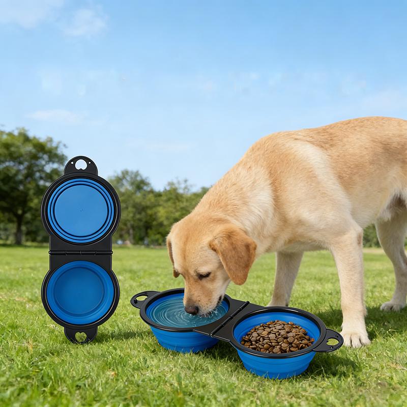 1-piece 2-in-1 Foldable Dual Bowl Feeding Bowl Portable Outdoor Travel Dog Cat Drinking Bowl Pet Supplies Outdoor Feeding Water