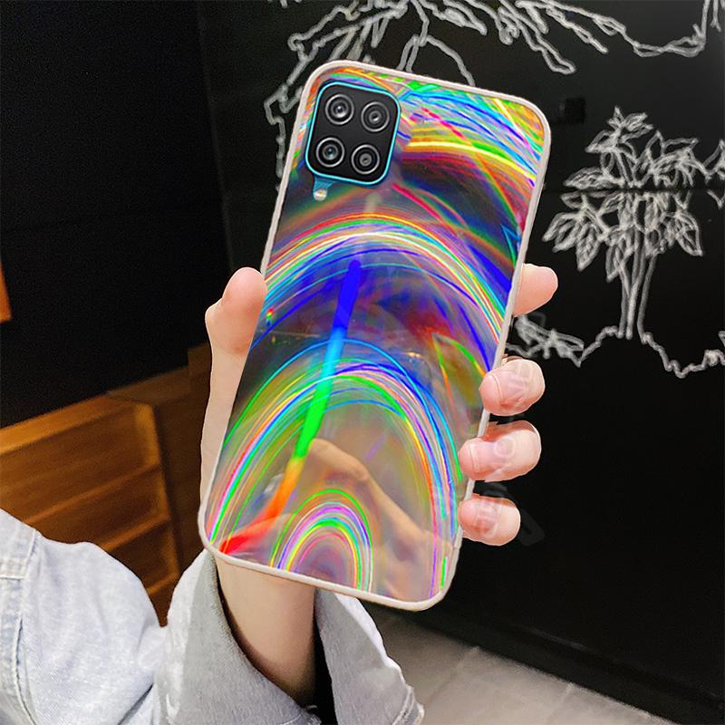 Duha Zrcátko Silikonový Okraj Pouzdro pro Samsung Galaxy A02S A12 A32 A42 A21S A51 A71 A01 A11 A31 A41 M31 S20 FE S21 S30 Plus Note20 Ultra Měkký Zadní Kryt