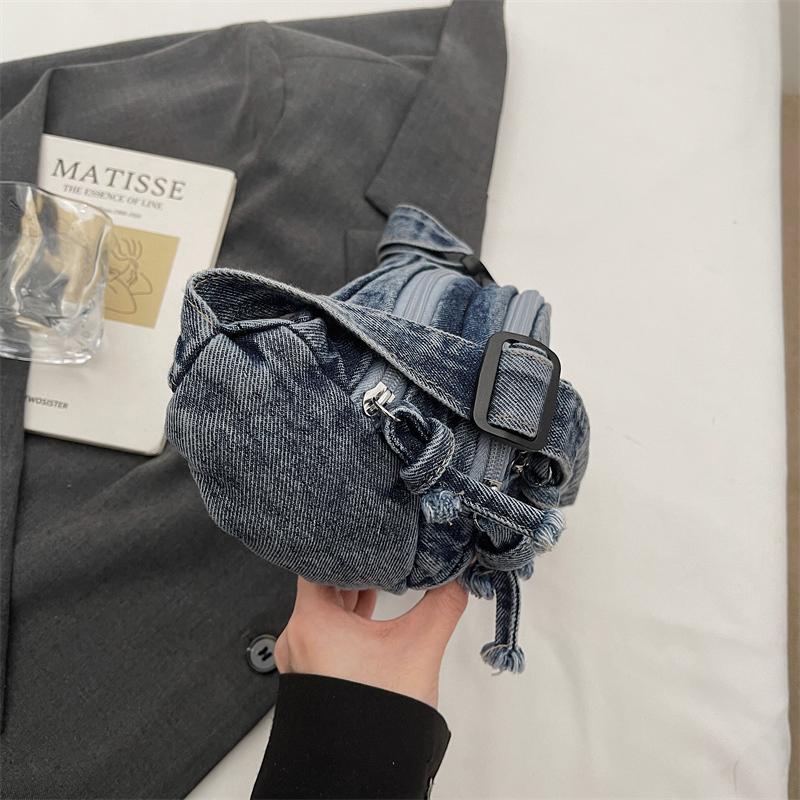 Vintage Denim Chest Bag Women Crossbody Bag Large Capacity Shoulder Bag