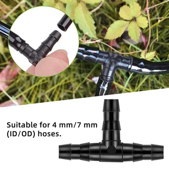 4/7mm Hose Connectors Barb Hose Connectors Drip Irrigation System T Connectors for Garden Watering Lawn Irrigation