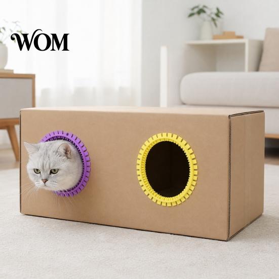 Shedding Solution Cat Self Groomer for Cardboard Boxes, DIY Grooming Brush Friendly Toy Ring, Hands-Free Massage Comb House Door Hole Hair Cleaner