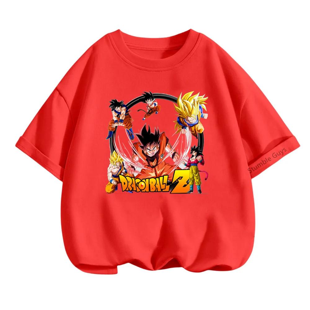 

2025 MINISO Лето 4-14 Детская футболка Dragon Ball Z Son Goku Аниме Подростковая одежда Модная повседневная футболка Одежда для мальчиков Девочки Kawaii Детские топы 140