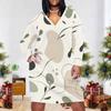 Women Plus Size V Neck Long Sleeve Abstract Printed Fitted Straight Dress