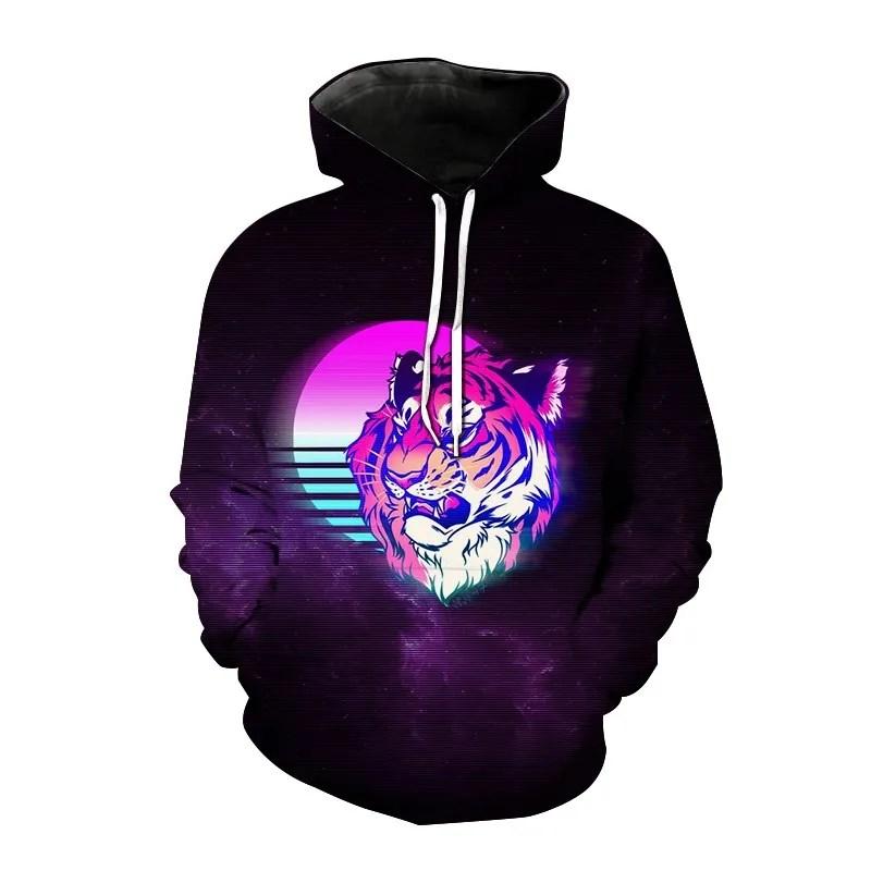 Autumn Men's Animal Tiger Sweatshirts 3D Printed Animal Hoodies Sports Hoodie Loose Long Sleeve Pockets Fashion Hoodie