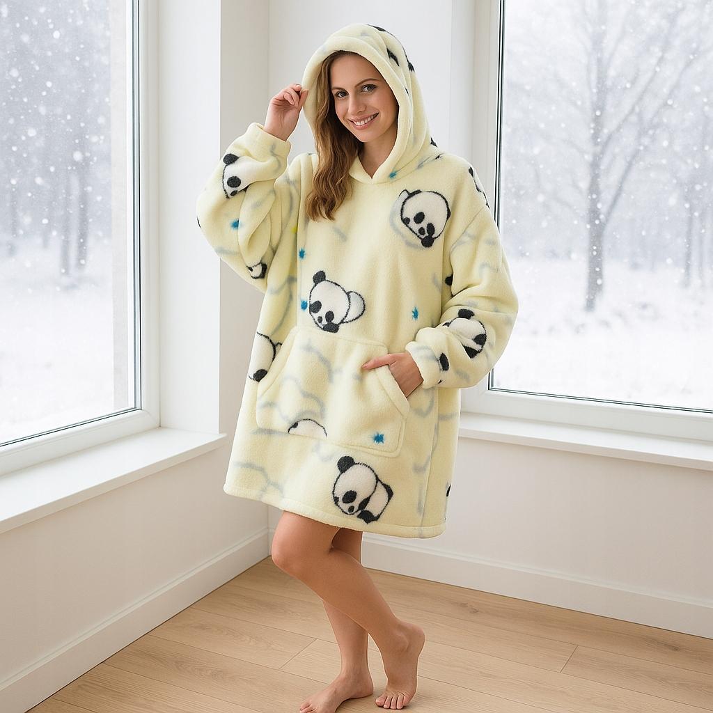 Kocobluza Urocza Panda Oversize Ciepła Bluza Koc Kocyk Z Kapturem Zimowa