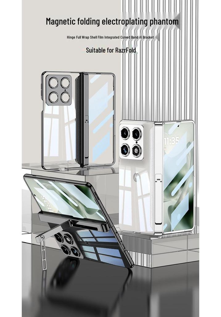 Motorola RazrFold Magnetic Electroplated Phone Case with Stand - Transparent, Foldable, Protective Cover
