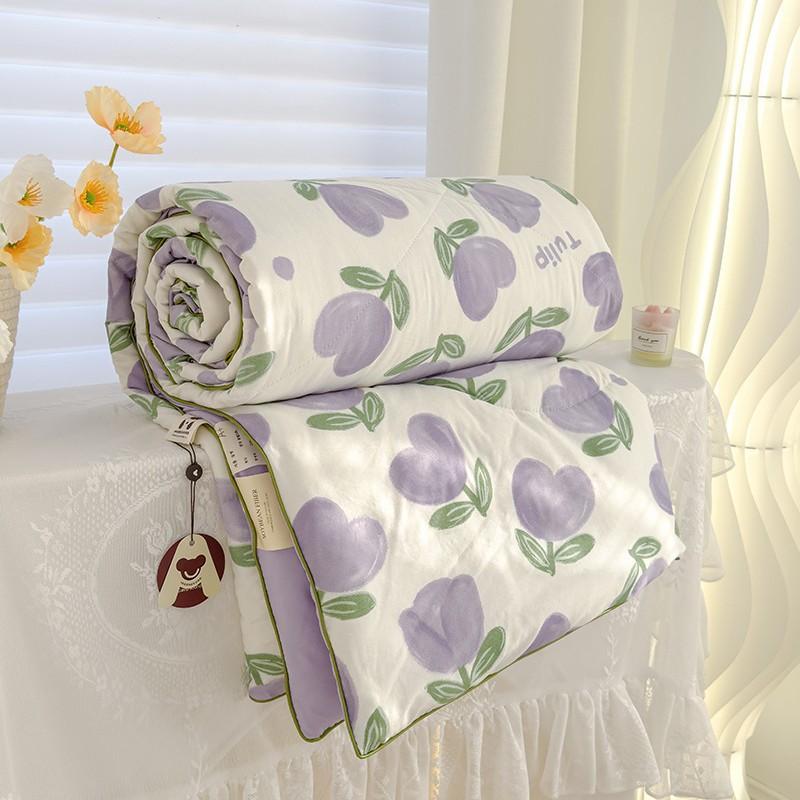 Printed Double Gauze Summer Quilt Grade A Lightweight Air Conditioning Quilt Soya Fibre Fill Soft Breathable Cool Summer Blanket