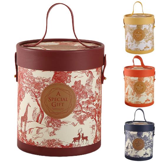 Gift Box Floral Print Widely Applied Round Shape Lid Bucket Florist Gift Packaging Box for Party