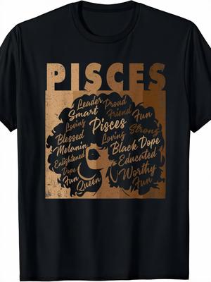 Graphic TShirt for Women Featuring The Pisces Zodiac Sign a Completely LooseFitting Black Top with S And Round Neck Showcasing Pisces Characteristics