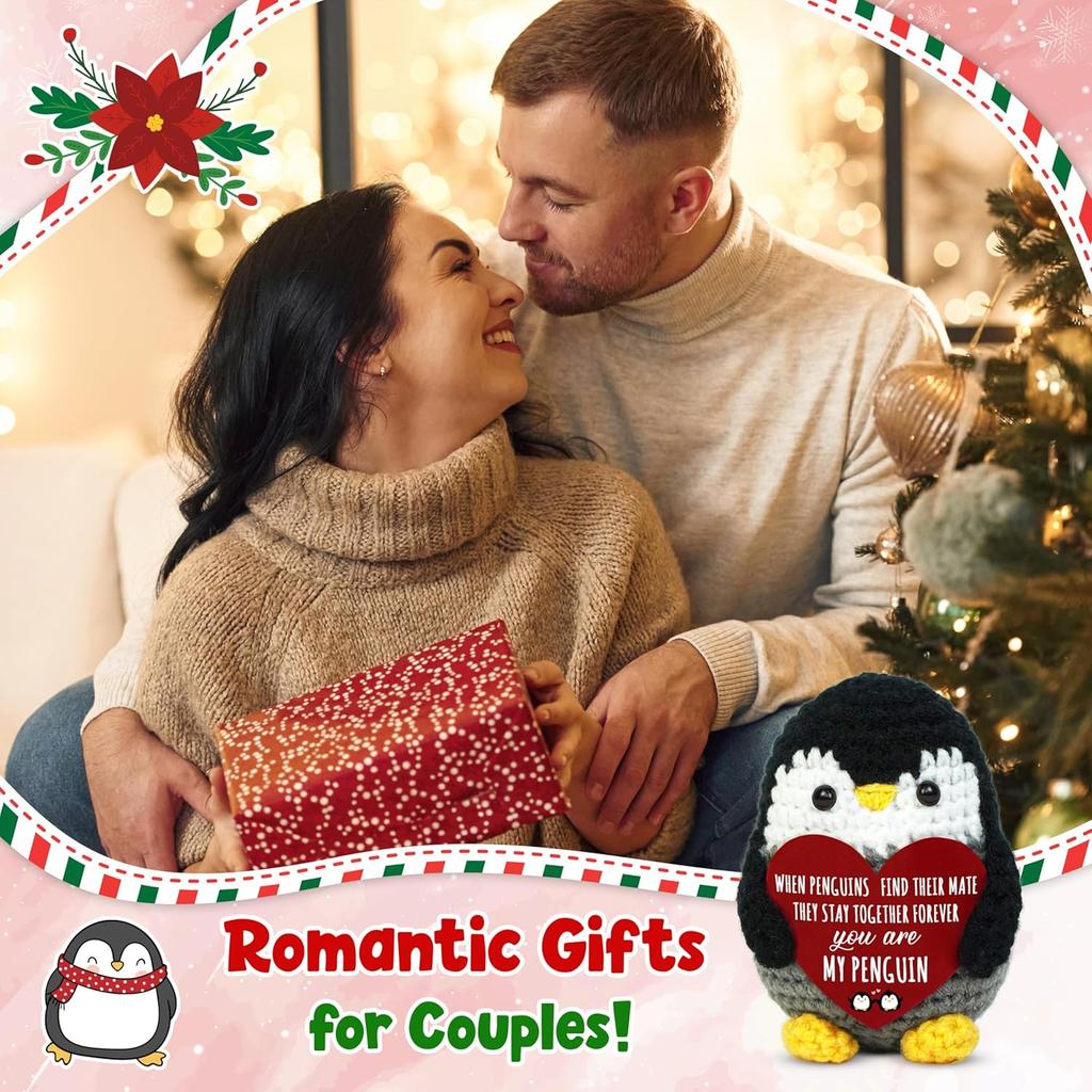 Handmade Positive Penguin Doll With Card Home Decoration Knitted Penguin Christmas Doll Ornament Room Decor Christmas Party Gift