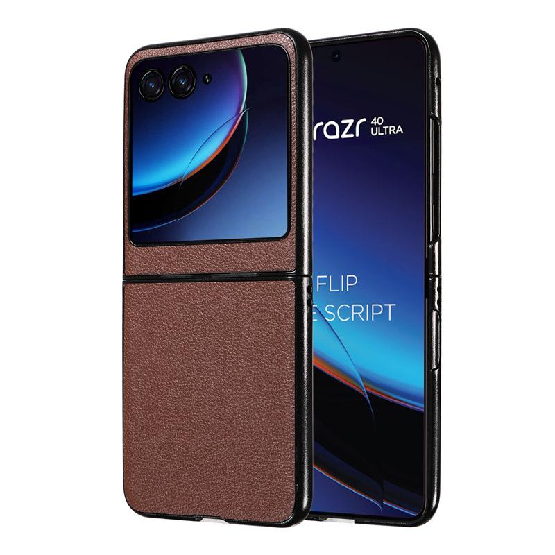 Phone Case for Motorola Razr 40 Ultra Covers with Leather Patch Lychee Pattern Shockproof Bumper Anti-fall Protective Cases