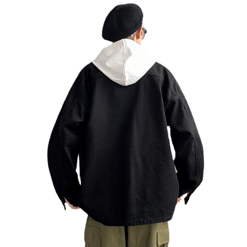 Men's Casual Black Loose-Fit Lapel Jacket with Drop Shoulder Sleeves for Spring and Autumn